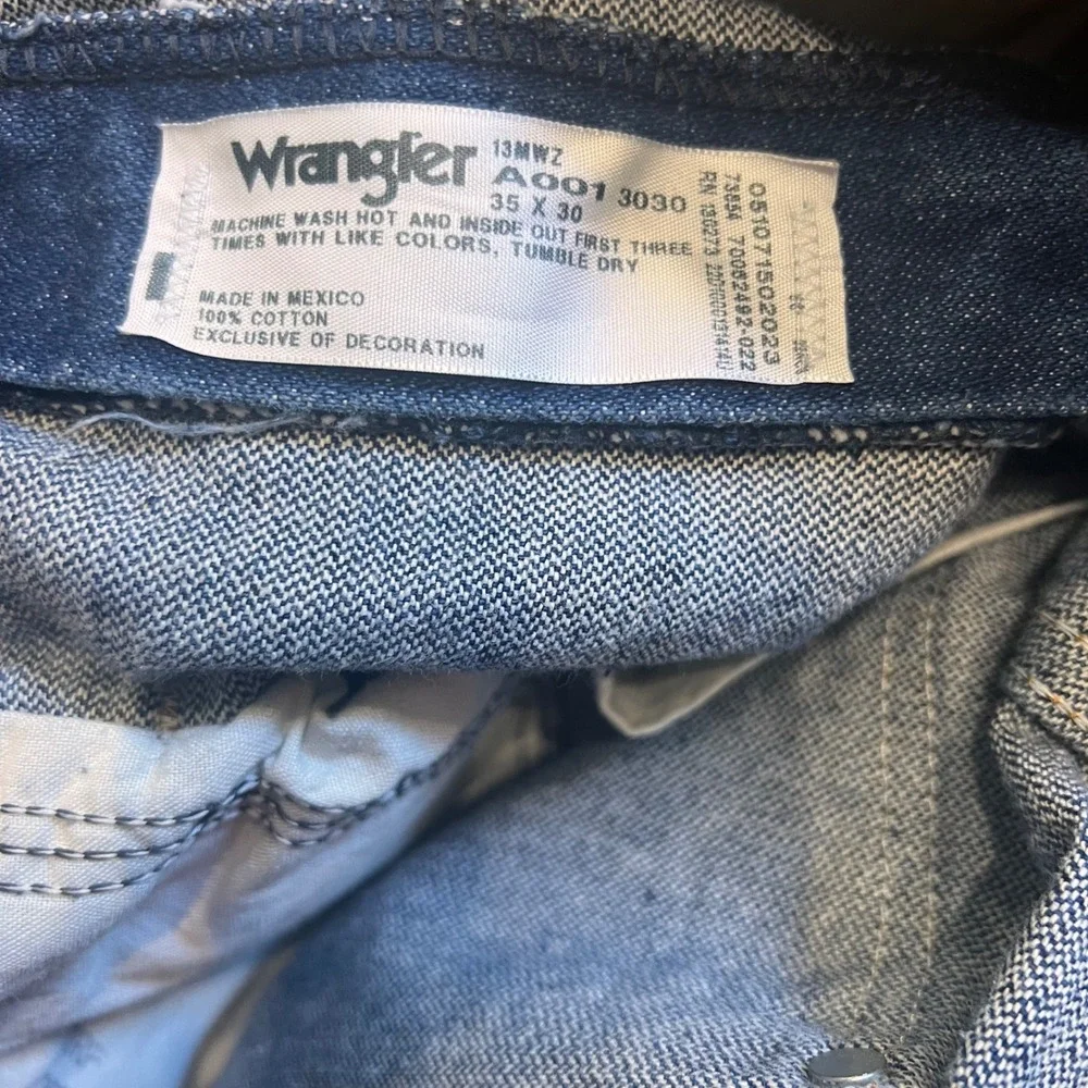Wrangler 13MWZ Cowboy Cut Rigid Denim Jeans Indigo Blue 35x30 High Rise Straight